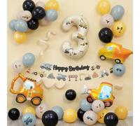 Wuokkig 3rd Birthday Decorations Boy, 52Pcs Digger Birthday Decorations | DIY Original Stickers Digger Balloons Happy Birthday Banner Digger Party Decorations 3 Year Old Birthday Decorations