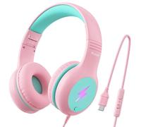 Wuopzf Kids USB C Headphones for School, 2025 Upgrade Safe Listening Wired Over-Ear Headphones with LED Lights, Volume Limiter & Microphone, Foldable Design for iPhone 16, iPad, Tablet Learning