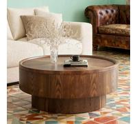 WUPDPQS Round Coffee Table with Storage for Living Room, Modern Drum Wood Fluted Coffee Table Round Storage Coffee Tables for Home Apartment (B 31 in)