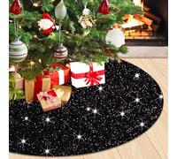 WUPIOS Black Glitter Velvet Christmas Tree Skirt - 21 Inches Small for Pencil Tree - Decorated Sequin Round Base Cover for Merry Christmas Decorations