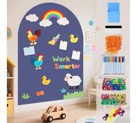 WUPIOS Magnetic Wall Decal 40x32 Inch Self Adhesive Magnetic Board Play Wall Dusty Blue Magnet Chalkboard for Wall with Letters and 12 Color Liquid Chalk for Playroom Home Office School