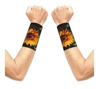 WUPngg 2 Pairs Wrist Compression Sleeve, Soft Elastic Support for Sports, yellow sunflower on a brown background Prints Everyday Use Wrist Brace