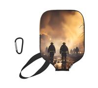 WUPngg Firefighters Fighting Fires Print Pickleball Paddle Cover, Neoprene Racket Sleeve, Universal Racket Protection Case 11.6" x 8.7"