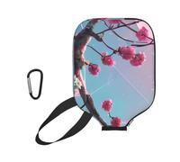 WUPngg Small Pink Flowers Print Pickleball Paddle Cover, Neoprene Racket Sleeve, Universal Racket Protection Case 11.6" x 8.7"