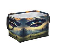 WUPngg UFO landing Print Collapsible Storage Bins Waterproof Fabric Basket, Organization for Home, Office 15"x9.8"x9.8"