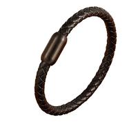 WUPNGS Bracelet Simple Style Stainless Steel Men Leather Multi-Color Black Bangle for Boy Handsome Birthday(Black,21cm)