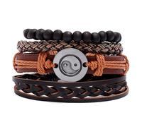 WUPNGS Feng Shui Bracelet, Braided Tai Chi Cowhide Bagua Men's