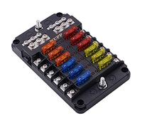 WUPP Boat Fuse Block, Waterproof Fuse Panel with LED Warning Indicator Damp-Proof Cover - 12 Circuits with Negative Bus Fuse Box Holder for Car Marine RV Truck DC 12-24V, Fuses Included