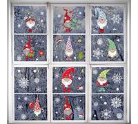 WUPYE Gnome Christmas Decorations, Reusable Window Stickers, PVC Material, Cartoon Style, Round Shape, Red & Green, Suitable for Tiles, Glass, Doors, Windows & Smooth Walls