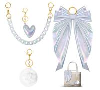 WUQID 4 Pcs Tote Bag Decor Kit, Iridescent Gradient Bag Accessories with Bow, Heart, Acrylic Chain & Pom Pom, Compatible with YETI Camino 20/35/50 Carryall & Bogg Handbag Charms