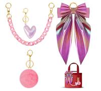 WUQID 4 Pcs Tote Bag Decor Kit, Iridescent Gradient Bag Accessories with Bow, Heart, Acrylic Chain & Pom Pom, Compatible with YETI Camino 20/35/50 Carryall & Bogg Handbag Charms