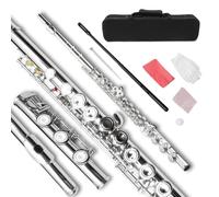 WUQIMUSC 17 hole Flute Closed hole C flute for beginner Cleaning kit with Gloves Cloth Tuning Rod hard Case Nickel Siver Flute instrument Student flute (Closed Hole,silver)
