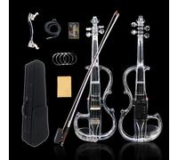WUQIMUSC - 4/4 size electric violin, clear acrylic glass body, 3 colors, LED light, nice tone with case, bow, elv-led