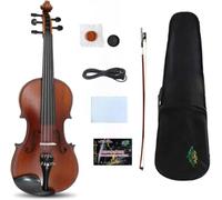 WUQIMUSC - 5 String Electric Acoustic Violin 4/4 Size Solid Maple Spruce Handmade with Case Bag, Bow (Coffee)