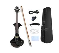 WUQIMUSC 5 String Electric Violin 4/4 full size kit with Solid Wood Body,Ebony Fittings, Metal Pegs, Bow, Case, Cable (Black)