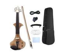 WUQIMUSC 5 String Electric Violin 4/4 full size kit with Solid Wood Body, Silent Violin, Guitar-head Style Scroll, Ebony Fittings, Metal Pegs, Bow, Case, Cable (Wood)