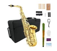 WUQIMUSC Alto Saxophone Beginner Kit for Adults, Student Saxophone Eb, Professional Brass Saxophones Instrument with Sax Case, Mouthpiece, Reeds, Gloves, Cleaning Cloth & Brush (Gold)