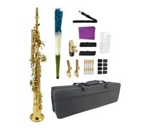 WUQIMUSC Bb Straight Soprano Saxophone-Gold Lacquer Finish, Ergonomic Design with Case, Mouthpiece, Neck Strap & Accessories, Ideal for Beginners & Advanced Players