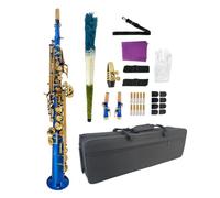 WUQIMUSC Bb Straight Soprano Saxophone-Gold Lacquer Finish, Ergonomic Design with Case, Mouthpiece, Neck Strap & Accessories, Ideal for Beginners & Advanced Players（Blue）