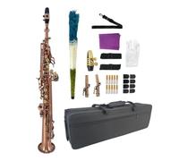 WUQIMUSC Bb Straight Soprano Saxophone-Gold Lacquer Finish, Ergonomic Design with Case, Mouthpiece, Neck Strap & Accessories, Ideal for Beginners & Advanced Players（Red）