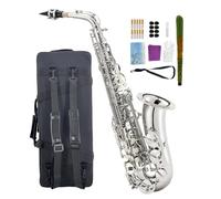 WUQIMUSC Beginner Alto Saxophone, E Flat - Complete Starter Kit with Case & 10 Reeds, for Adults & Students, Easy to Play for School Band & Practice(Nickel)