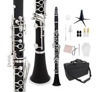 WUQIMUSC Beginner Clarinet Bb key for Students and Adults Ebonite Wood Nickel Plated Keys with 2 Barrels,Reeds and Accessories(Bb key-clarinet)