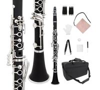 WUQIMUSC Beginner Clarinet Bb key for Students and Adults Ebonite Wood Nickel Plated Keys with 2 Barrels,Reeds and Accessories(Bb key-clarinet)