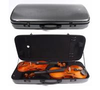 WUQIMUSC Carbon fiber Double Violin Viola Case for 4/4 size violin and 15-17 inch viola adjustable with Backstraps Combination lock (Black)