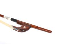 WUQIMUSC German bow for Double Bass 3/4 size Powerful Sound Snakewood Stick and Frog leather wrapping with Pearl inlay Handcrafted, Natural Mongolian Horsehair