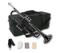 WUQIMUSC Standard Bb Trumpet Set for Beginners, Student Trumpet, Brass Trumpet Instrument, B Flat, with 7C Mouthpiece, Cleaning Cloth, Gloves and Hard Carrying Case (Black)