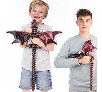 WUQIREN Giant Extra Large 3D Printed Dragon with Wings, Durable PLA Construction, Printed Over 27 Hours, Articulated Fantasy Dragon for Display, Desk Decor & Stress Relief for Teens (Black-Red)