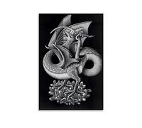 WurBu M.C. Escher Painter Artwork【Dragon】 Printed Posters Wall Art Scroll Canvas Painting Picture Living Room Decor Home 20x30inch(50x75cm)