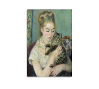 WurBu Pierre-Auguste Renoir Impressionism Painter Works《Woman with A Cat》Printed Posters Decorative Painting Canvas Wall Art Living Rooms Bedroom Painting 16x24inch(40x60cm)