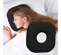 Wuronsa Ear Piercing Pillow for Side Sleepers, Pillow with an Ear Hole for CNH and Ear Pain Ear Inflammation Pressure Sores, O-Shaped Side Sleeping Pillow, Ear Guard Pillow(Black)