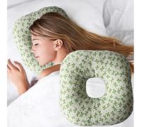Wuronsa Ear Piercing Pillow for Side Sleepers, Pillow with an Ear Hole for CNH and Ear Pain Ear Inflammation Pressure Sores, O-Shaped Side Sleeping Pillow, Ear Guard Pillow(Green Flower)