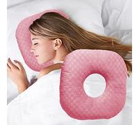 Wuronsa Ear Piercing Pillow for Side Sleepers, Pillow with an Ear Hole for CNH and Ear Pain Ear Inflammation Pressure Sores, O-Shaped Side Sleeping Pillow, Ear Guard Pillow(Pink)