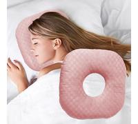 Wuronsa Ear Piercing Pillow for Side Sleepers, Pillow with an Ear Hole for CNH and Ear Pain Ear Inflammation Pressure Sores, O-Shaped Side Sleeping Pillow, Ear Guard Pillow (Light Pink)