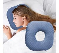 Wuronsa Ear Piercing Pillow for Side Sleepers, Pillow with an Ear Hole for CNH and Ear Pain Ear Inflammation Pressure Sores, O-Shaped Side Sleeping Pillow, Ear Guard Pillow (Blue)