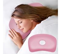 Wuronsa Ear Piercing Pillow with an Ear Hole, Cotton Side Sleeping Pillow with Silky Pillowcase for CNH and Ear Pain Ear Inflammation Pressure Sores for Side Sleepers, Ear Guard Pillow (Pink Silk)
