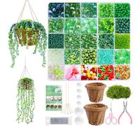 Wurosi 4074 Pcs Green Glass Beaded Plant Kit with Rattan Basket & Chains