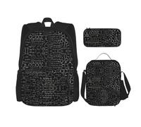 WURTON Abstract Science Chemistry Illustration 3d Print Shoulder Backpack 3 In 1 Bookbag Set Lunch Box Pencil Case Travel Laptop Daypacks, Black, One Size