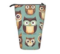 WURTON Animal Cartoon Owls Cute Print Telescopic Pencil Case Versatile Stationery Makeup Storage Bag Supplies Organizer