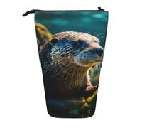 WURTON Animal Cute Brown Otters Print Pencil Case Telescopic Stationery Storage Bag for Supplies, Office Makeup Storage