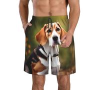 WURTON Beagle Dog Print Men's Swim Trunks Quick Dry Beach Shorts with Pockets Lining Swimwear Bathing Shorts, White, Large