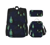 WURTON Beautiful Bottle Of Under The Night Sky Print 3 In 1 Sets Casual Adjustable Shoulder Backpack Lunch Bag Pencil Case Pouch Box, Black, One Size