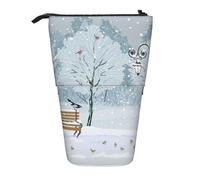 WURTON Birds In The Park On A Snowy Day Print Pencil Telescopic Case Stationery Storage Bag, Pencil Case Adults,Storage Box