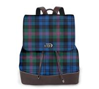 WURTON Blue And Green Scottish Tartan Print Elegant Backpack For Women â€“ Chic Backpack Handbag Leather Travel Shoulder Backpack, Black, One Size