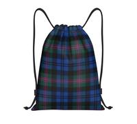 WURTON Blue And Green Scottish Tartan Print Lightweight Drawstring Bag Stylish Versatile Pull String Sports Backpack For Gym, Black, M