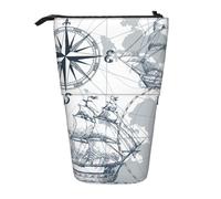 WURTON Boat Map Print Pencil Telescopic Case Stationery Storage Bag, Pencil Case Adults,Storage Box