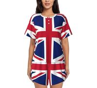 WURTON British Flag British Flag Short Sleeve Pajama Sets For Women Casual Crew Neck 2 Piece Lounge Sets, Black, S